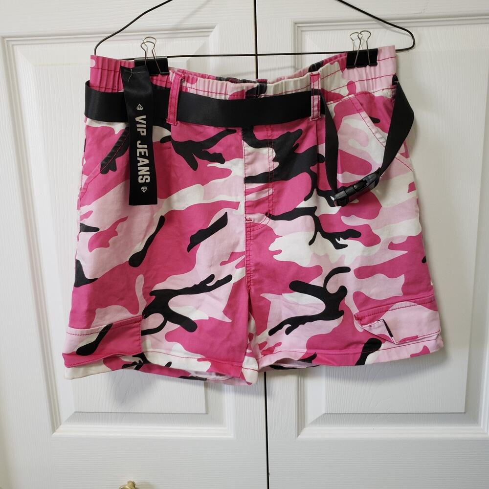 V.I.P Pink Camo Cargo Shorts Stretchy Women's Shorts W/ Belt Size 15/16